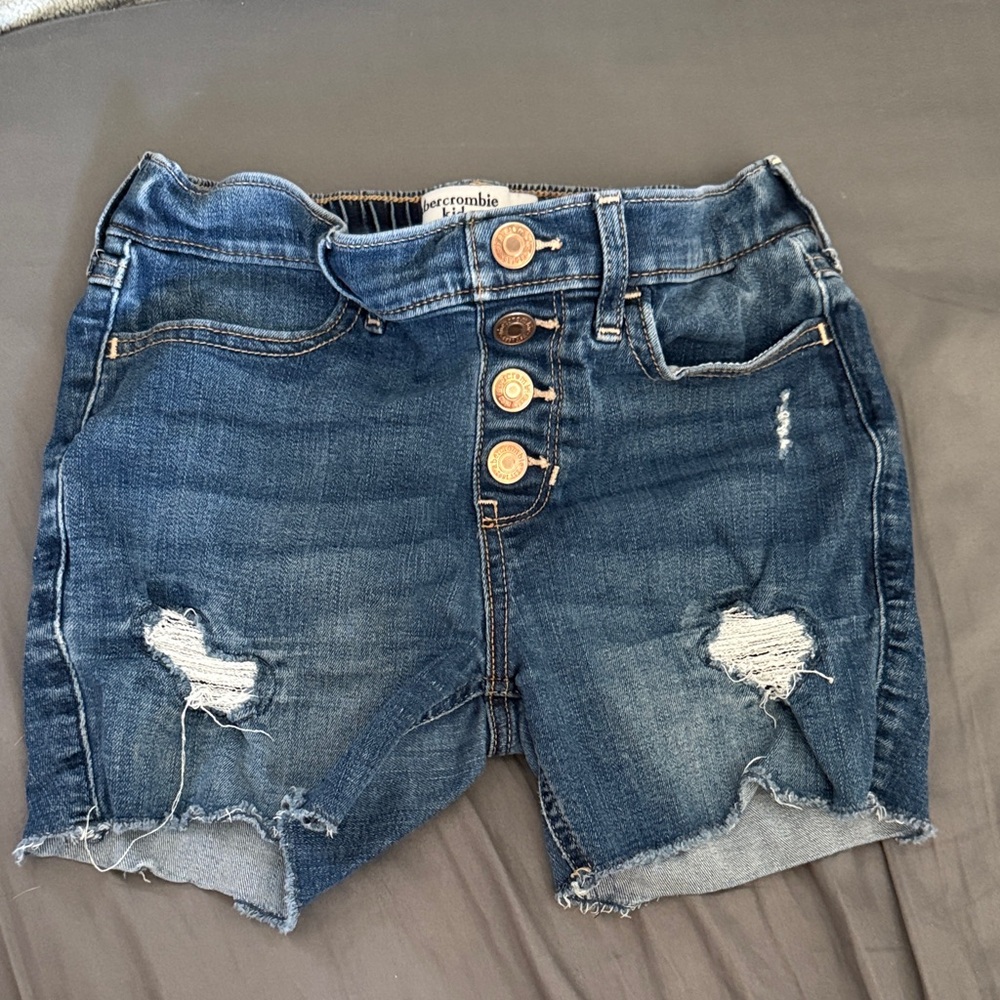 Kids Abercrombie & Fitch Distressed Blue Jean Shorts High Rise Bike Size 9/10